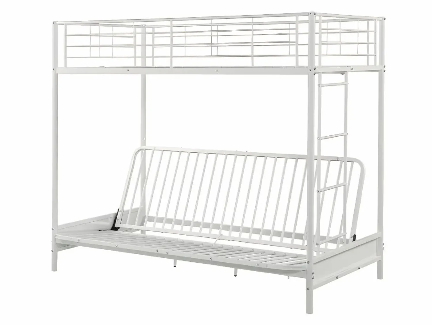 Hot Vente-unique Cama alta de metal de 90 x 190 cm con sofá convertible + futón + colchón MODULO V Blanco