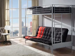 Vente-unique Cama alta de metal de 90 x 190 cm en color plata con sofá convertible MODULO V