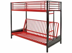 Vente-unique Cama alta de metal negro y rojo de 90 x 190 cm con banco convertible + futón MODULO V