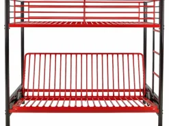 Vente-unique Cama alta de metal negro y rojo de 90 x 190 cm con banco convertible + futón MODULO V