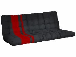 Vente-unique Cama alta de metal negro y rojo de 90 x 190 cm con banco convertible + futón MODULO V