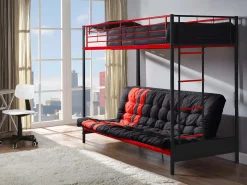 Sale Vente-unique Cama alta de metal negro y rojo de 90 x 190 cm con sofá convertible + colchón futón MODULO V Negro / Rojo