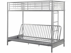 Hot Vente-unique Cama alta de metal de 90 x 190 cm con banco convertible + futón negro MODULO V Plateado