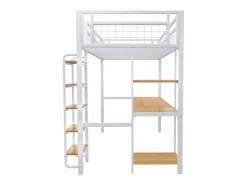 ModernLuxe Cama alta de metal 90x200 cm - con escritorio y escalera de seguridad -
