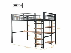 ModernLuxe Cama alta de metal 140x200 cm - con escritorio y escalera de seguridad - Negro
