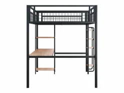 ModernLuxe Cama alta de metal 140x200 cm - con escritorio y escalera de seguridad - Negro