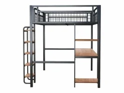 ModernLuxe Cama alta de metal 140x200 cm - con escritorio y escalera de seguridad - Negro