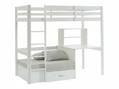 Online Vente-unique Cama alta escritorio, sofá y compartimentos. 90x200 cm. Pino macizo. . GOLIATH II Blanco
