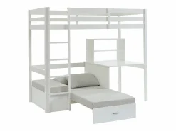 Online Vente-unique Cama alta escritorio, sofá y compartimentos. 90x200 cm. Pino macizo. . GOLIATH II Blanco