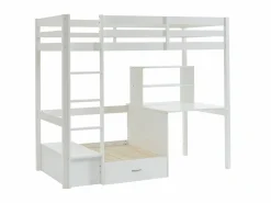 Online Vente-unique Cama alta escritorio, sofá y compartimentos. 90x200 cm. Pino macizo. . GOLIATH II Blanco