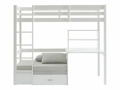 Online Vente-unique Cama alta escritorio, sofá y compartimentos. 90x200 cm. Pino macizo. . GOLIATH II Blanco