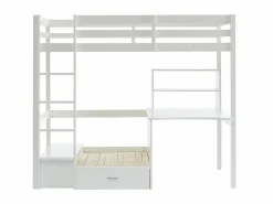Online Vente-unique Cama alta escritorio, sofá y compartimentos. 90x200 cm. Pino macizo. . GOLIATH II Blanco