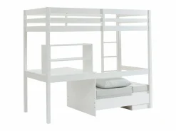 Online Vente-unique Cama alta escritorio, sofá y compartimentos. 90x200 cm. Pino macizo. . GOLIATH II Blanco