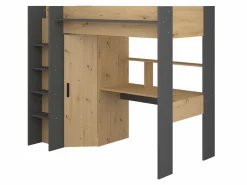 Outlet Vente-unique Cama alta escritorio y armario 90 x 200 cm natural y antracita con colchón AUCKLAND Gris antracita / Color natural claro