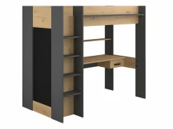 Outlet Vente-unique Cama alta escritorio y armario 90 x 200 cm natural y antracita con colchón AUCKLAND Gris antracita / Color natural claro
