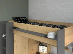 Outlet Vente-unique Cama alta escritorio y armario 90 x 200 cm natural y antracita con colchón AUCKLAND Gris antracita / Color natural claro