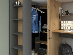 Outlet Vente-unique Cama alta escritorio y armario 90 x 200 cm natural y antracita con colchón AUCKLAND Gris antracita / Color natural claro