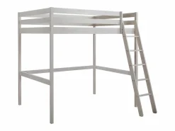 Discount Vente-unique Cama alta GEDEON - 140x190 cm - Pino macizo - Blanqueado Blanco