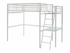 New Vente-unique Cama alta industrial de metal CASUAL II de 140 x 190 cm para 2 personas Blanco