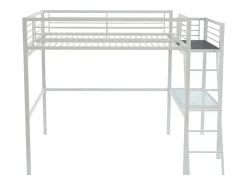 New Vente-unique Cama alta industrial de metal CASUAL II de 140 x 190 cm para 2 personas Blanco