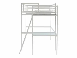 New Vente-unique Cama alta industrial de metal CASUAL II de 140 x 190 cm para 2 personas Blanco