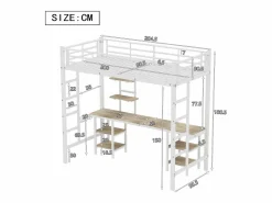 Hot Cama alta infantil - 90 x 200 cm - con mesa y estantes de almacenaje - hierro + MDF - Cama Alta|Cama Infantil