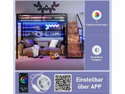 Merax Cama alta infantil - 140 x 200 cm - con armario + almacenaje en el hueco de la escalera + LED - Metal + MDF -