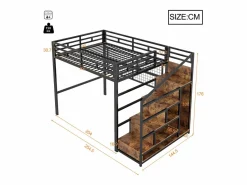 Merax Cama alta infantil - 140 x 200 cm - con armario + almacenaje en el hueco de la escalera + LED - Metal + MDF -