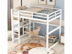 Best Merax Cama alta infantil - 140 x 200 cm - con escritorio y estantería - pino - Blanco