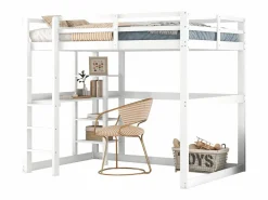 Best Merax Cama alta infantil - 140 x 200 cm - con escritorio y estantería - pino - Blanco