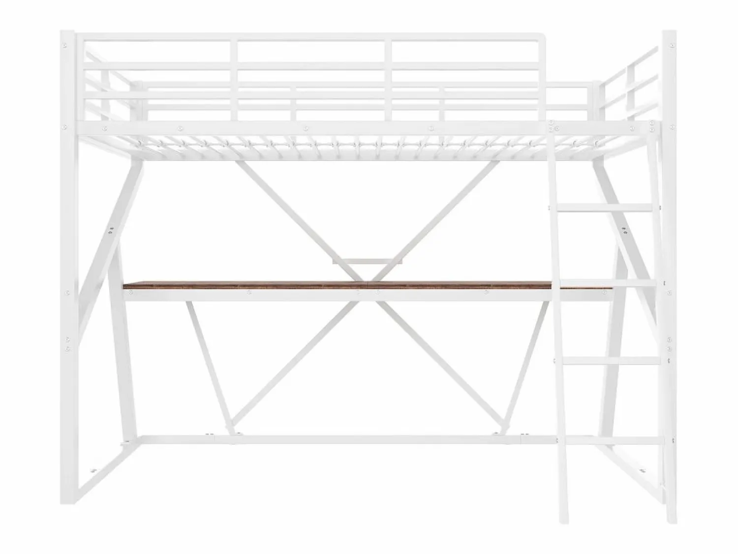 Discount Cama alta infantil - 90 x 200 cm - estructura de hierro - con LED + escalera + escritorio - Metal + MDF - Cama Alta