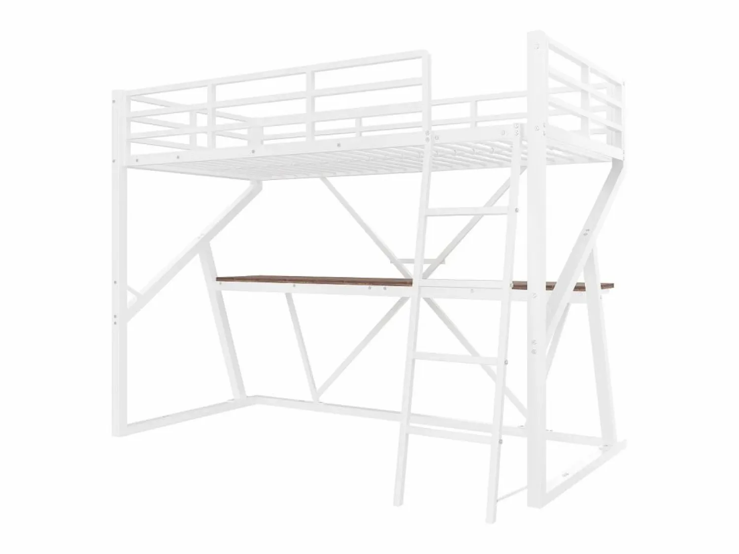 Discount Cama alta infantil - 90 x 200 cm - estructura de hierro - con LED + escalera + escritorio - Metal + MDF - Cama Alta
