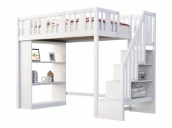 Clearance Merax Cama alta infantil - 90 x 200 cm - con espacio de almacenaje en la escalera y estantería - madera + MDF - Blanco