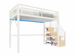 Merax Cama alta infantil - 90 x 200 cm - estructura de hierro - con LED + escalera de almacenaje - metal -