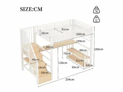 Clearance Cama alta infantil - 90 x 200 cm - estructura de hierro - con estante + LED + escritorio + escalera de almacenaje + USB - metal - Cama Alta|Cama Con Almacenaje