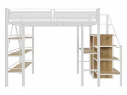 Discount Merax Cama alta infantil - 140 x 200 cm - Con escritorio + armario + piecero con almacenaje - Metal - Blanco