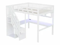 Hot Cama alta infantil - 140 x 200 cm - con escalera de almacenaje + escritorio + puerto USB + LED - madera - Cama Alta