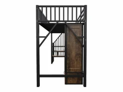 Hot Cama alta infantil de 90 x 200 cm con armario, cajones y escalera de almacenaje - Metal y madera - Negra Cama Alta