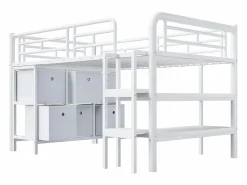 Merax Cama alta infantil de metal - 90 x 200 cm - con escalera ancha + cajones + estantes de almacenamiento - metal -