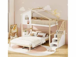 Cama alta infantil 90x200 cm, cama inferior 140x200 cm, + natural