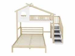 Cama alta infantil 90x200 cm, cama inferior 140x200 cm, + natural