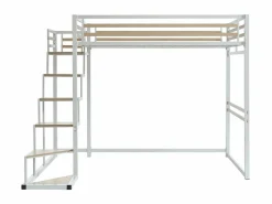 Vente-unique Cama alta JOGUI de metal y MDF de 140 x 200 cm con colchón
