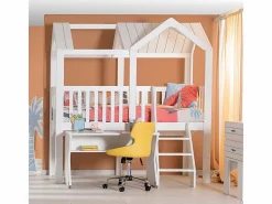 New Cama alta madera 223.8x209.4x110.3cm Blanco
