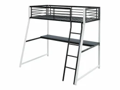Hot Vente-unique Cama alta MALICIA - 90 x 190 cm - escritorio rinconero integrado Negro / Blanco