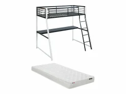 Vente-unique Cama alta MALICIA - 90x190 - escritorio + colchón integrado
