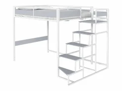 New Cama alta MONTANA con escalera reversible y gran zona de descanso de 140 x 190 cm en metal con acabado epoxi y melamina gris claro Cama Alta