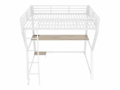 OKWISH Cama alta para adultos 140x200 cm, blanca, con luz LED y USB, escritorio - sin colchón