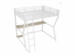 OKWISH Cama alta para adultos 140x200 cm, blanca, con luz LED y USB, escritorio - sin colchón