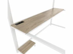 OKWISH Cama alta para adultos 140x200 cm, blanca, con luz LED y USB, escritorio - sin colchón