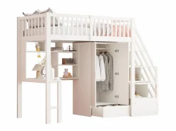 ModernLuxe Cama alta 90x200 cm - con armario y escritorio - estructura de cama de madera -